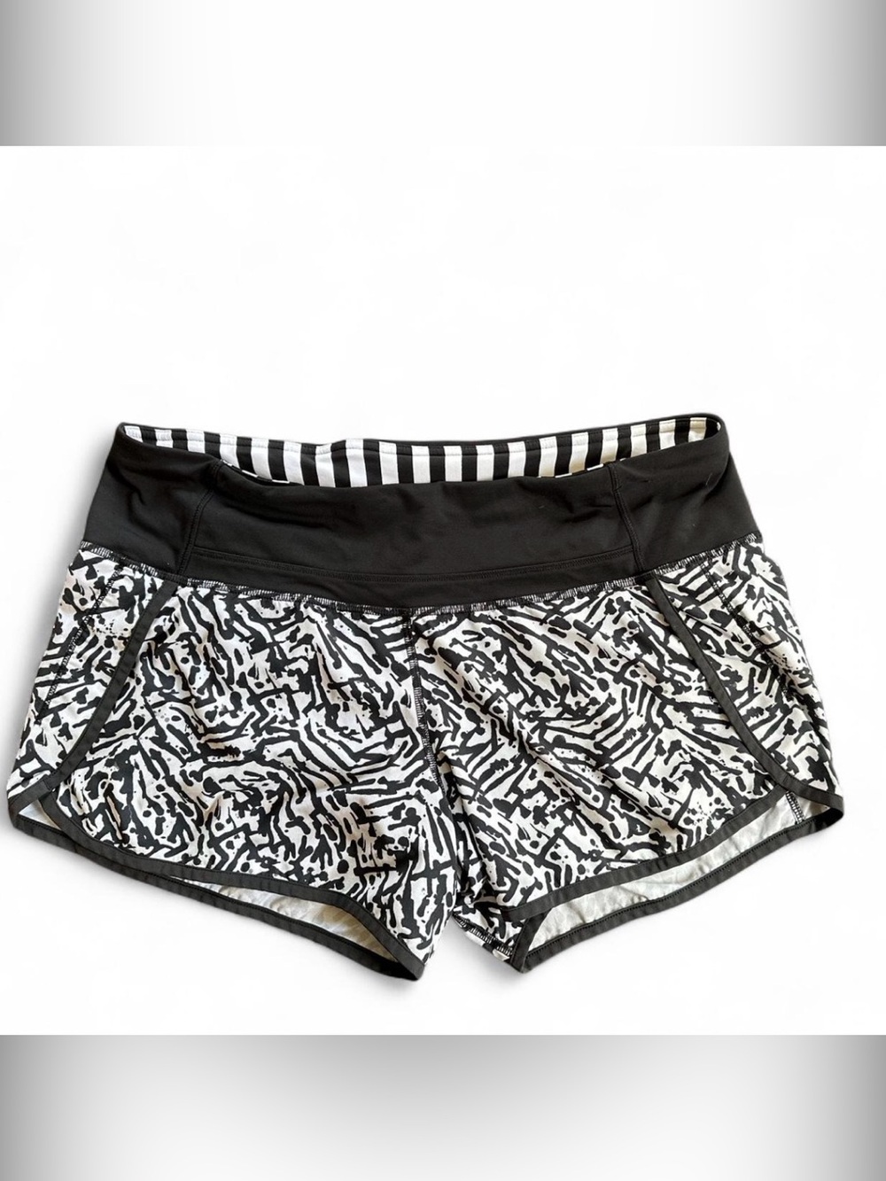 Lululemon Black White Athletic Workout Gym Shorts size 8 Design with Pocket